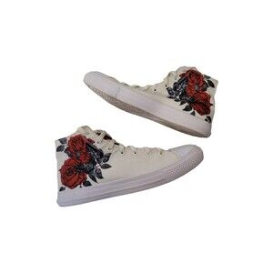 RAAD Red Rose Sneakers Women 9.5 White Mid Top Unisex EUC